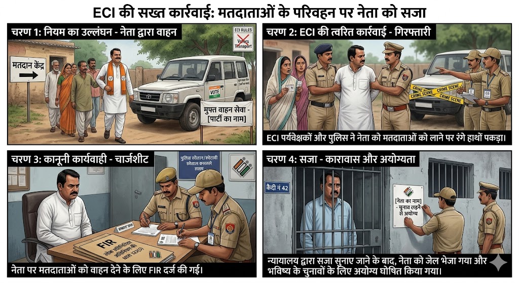 वोटर को पार्टी या उम्मीदवार पोलिंग बूथ तक ले जाती है तो मिलती है सजा ?